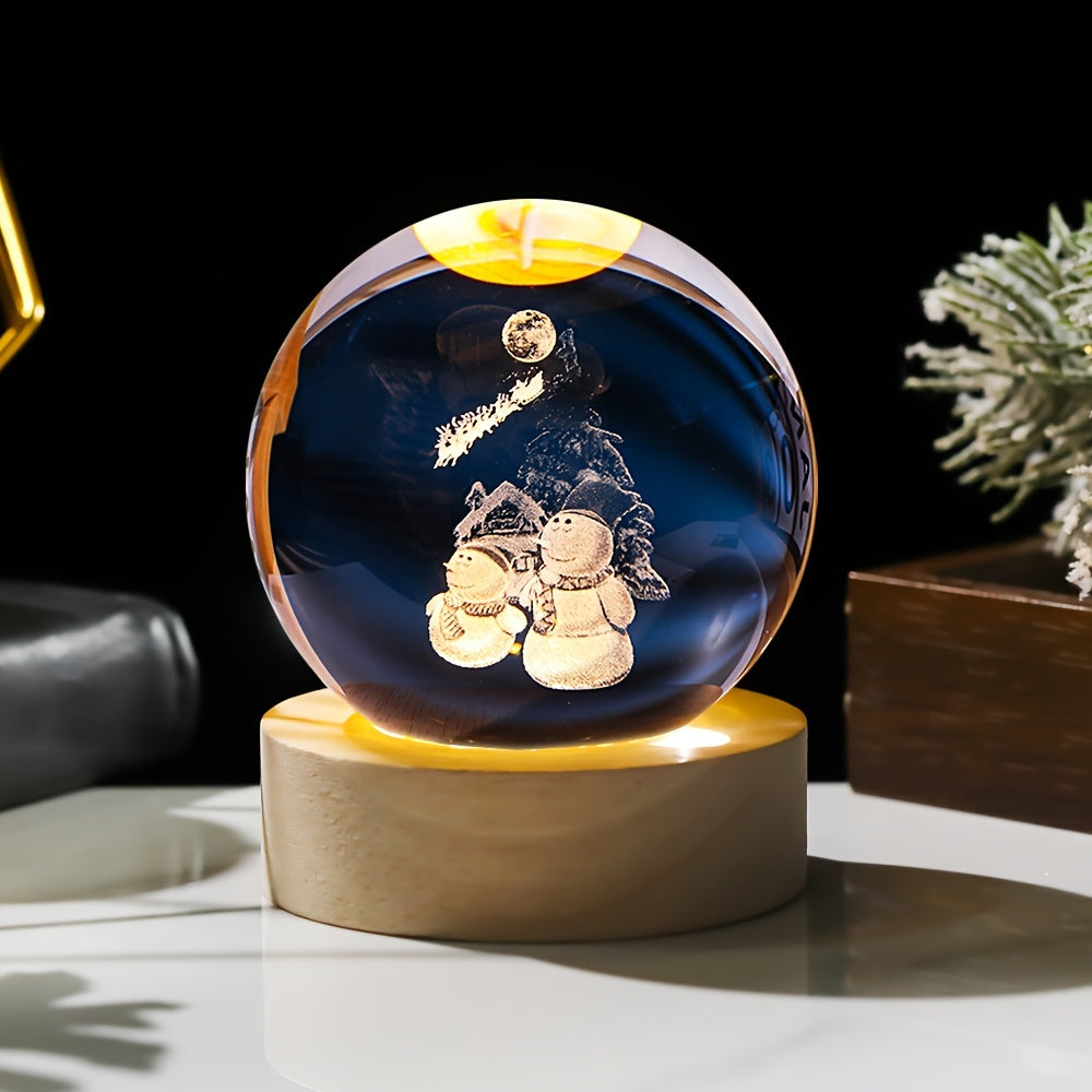 1pc 3D Engraved Christmas Crystal Ball - USB Powered, Perfect for Holiday & Valentine's Day Decor, Ideal Gift for Mother's Day, Home & Bedroom Accent