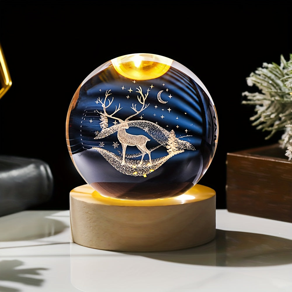 1pc 3D Engraved Christmas Crystal Ball - USB Powered, Perfect for Holiday & Valentine's Day Decor, Ideal Gift for Mother's Day, Home & Bedroom Accent