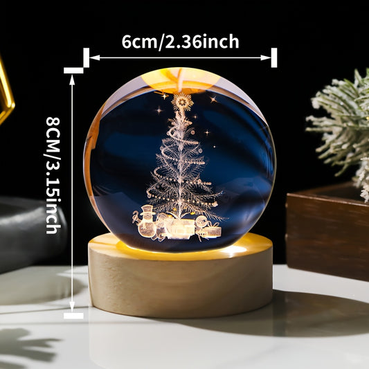 1pc 3D Engraved Christmas Crystal Ball - USB Powered, Perfect for Holiday & Valentine's Day Decor, Ideal Gift for Mother's Day, Home & Bedroom Accent